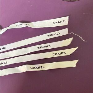 CHANEL White Logo Satin Ribbon Strips